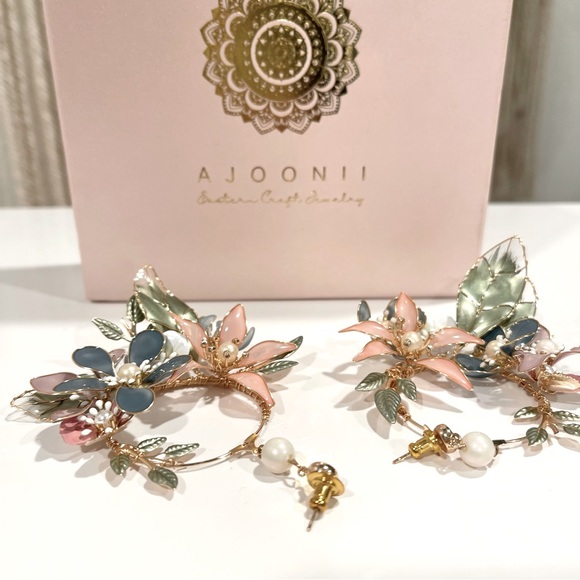 Ajoonii Jewelry - Ajoonie Custom Gold & Resin Floral Glass Rhinestone Beaded Hoop Earrings